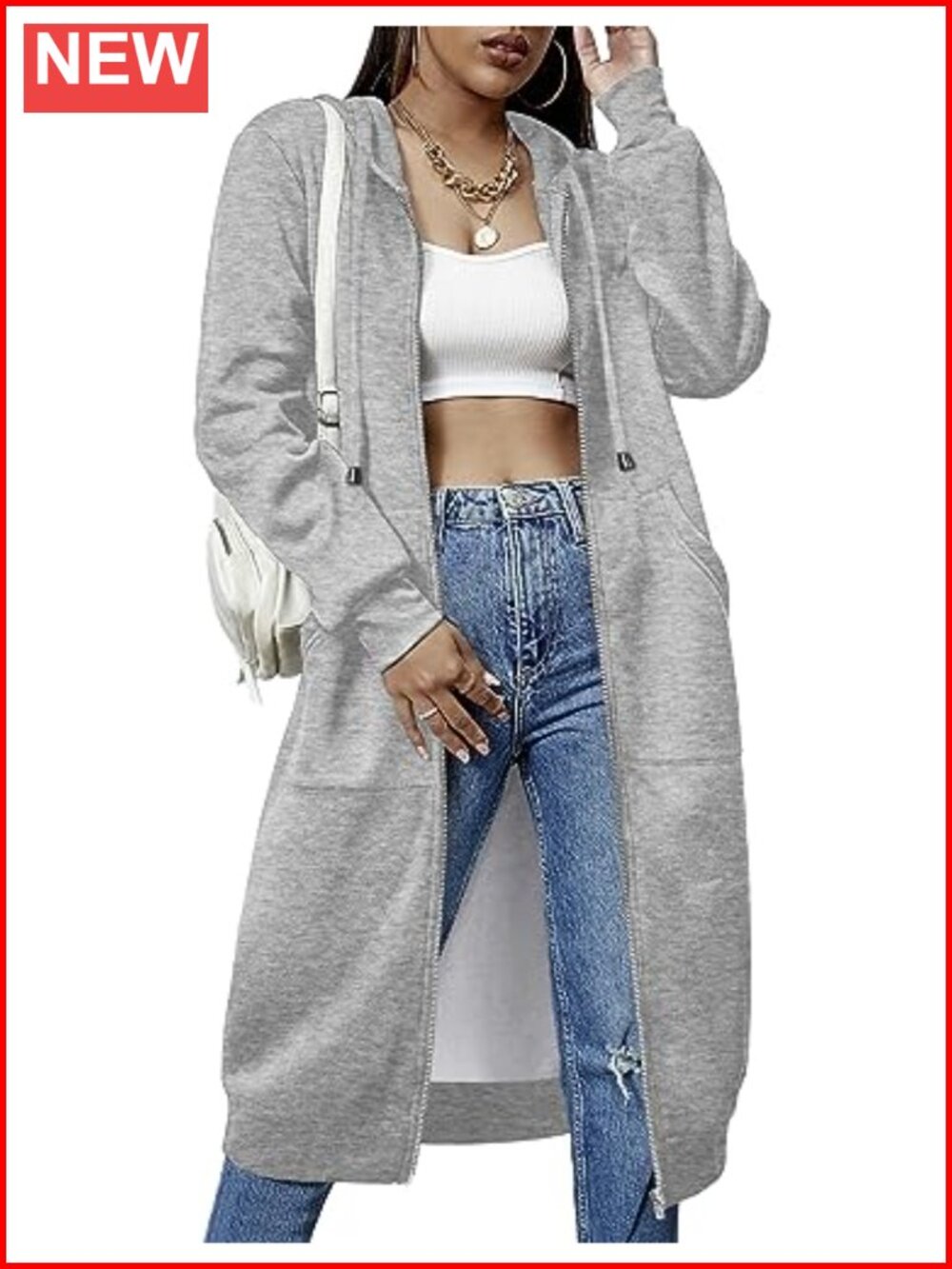 Women's Fleece Zip-Up Hoodie Knee Length Tunic Sweatshirt